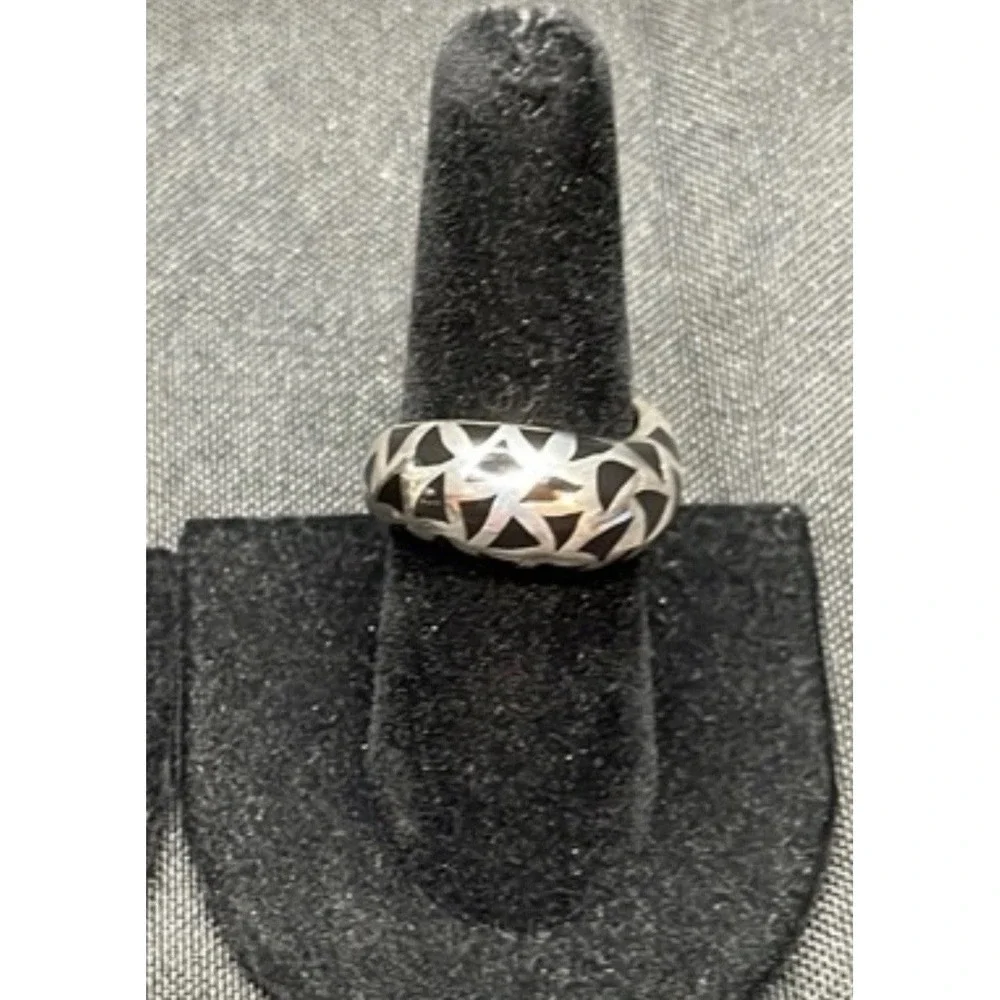 Black Resin Mosaic Domed Sterling Silver 925 Size 8 Statement Ring